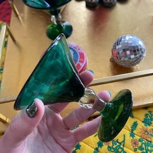 •vintage• | *set of 2* emerald mini cocktail glasses